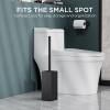 imageFORIOUS Toilet Brush and Holder Set Heavy Duty 304 Stainless Steel Base Square and Long Handle for Bathroom Deep Cleaning DripProof Space Saving for Storage 2 Toilet Bowl Brush Head BlackMatte Black
