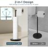 imageFORIOUS Toilet Paper Holder Stand Adjustable Stainless Steel Freestanding Toilet Paper Holder with Storage Bathroom Tissue Roll Stand Storage for 4 Rolls Matte BlackMatte Black