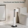 imageFORIOUS Toilet Paper Holder Stand Adjustable Stainless Steel Freestanding Toilet Paper Holder with Storage Bathroom Tissue Roll Stand Storage for 4 Rolls Matte BlackMatte Black