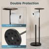 imageFORIOUS Toilet Paper Holder Stand with Shelf Adjustable Height Freestanding Toilet Paper Stand with Storage SUS 304 Stainless Steel and Weighted Base Tissue Roll Holder for Bathroom Matte Black