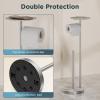 imageFORIOUS Toilet Paper Holder Stand with Shelf Adjustable Height Freestanding Toilet Paper Stand with Storage SUS 304 Stainless Steel and Weighted Base Tissue Roll Holder for Bathroom Brushed Nickel