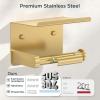 imageFORIOUS Toilet Paper Holder with Shelf Adhesive or Screw Wall Mount Toilet Roll Holder for Bathroom Rustproof 304 Stainless Steel Commercial Toilet Tissue Holder with Phone Shelf Brushed NickelBrushed Gold