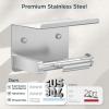 imageFORIOUS Toilet Paper Holder with Shelf Adhesive or Screw Wall Mount Toilet Roll Holder for Bathroom Rustproof 304 Stainless Steel Commercial Toilet Tissue Holder with Phone Shelf Brushed NickelBrushed Nickel