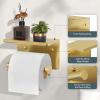 imageFORIOUS Toilet Paper Holder with Shelf Adhesive or Screw Wall Mount Toilet Roll Holder for Bathroom Rustproof 304 Stainless Steel Commercial Toilet Tissue Holder with Phone Shelf Brushed NickelBrushed Gold
