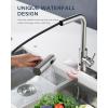 imageFORIOUS Touchless Waterfall Kitchen Faucets Black Kitchen Sink Faucet with Pull Down Sprayer Stainless Steel Modern Contemporary Kitchen Faucet HandsFree for Laundry Bar Rv FarmhouseStainless Steel