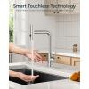 imageFORIOUS Touchless Waterfall Kitchen Faucets Black Kitchen Sink Faucet with Pull Down Sprayer Stainless Steel Modern Contemporary Kitchen Faucet HandsFree for Laundry Bar Rv FarmhouseStainless Steel