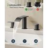 imageFORIOUS Upgrade Black Waterfall Bathroom Faucets 3 Hole Widespread 8 Inch Sleek Bathroom Sink Faucet with Metal Popup Drain and Supply Lines Two Handles for Vanity Farmhouse RemodelMatte Black