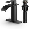 imageFORIOUS Waterfall Bathroom Faucet 1 Hole Brushed Nickel Single Handle Bathroom Sink Faucets for 1 or 3 Hole with Deck Plate Metal Pop up Drain cUPC Hoses for Vanity Basin Rv Lavatory SinkBlack