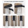 imageFORIOUS Waterfall Kitchen Faucet with Pull Down Sprayer 5 Spout Modes Brushed Nickel Stainless Steel Single Handle 360 Swivel Kitchen Sink Faucet with Deck Plate for 1 or 3 Hole for Bar FarmhouseMatte Black
