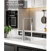 imageFORIOUS Waterfall Kitchen Faucet with Pull Down Sprayer 5 Spout Modes Brushed Nickel Stainless Steel Single Handle 360 Swivel Kitchen Sink Faucet with Deck Plate for 1 or 3 Hole for Bar FarmhouseStainless Steel