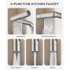 imageFORIOUS Waterfall Kitchen Faucet with Pull Down Sprayer 5 Spout Modes Brushed Nickel Stainless Steel Single Handle 360 Swivel Kitchen Sink Faucet with Deck Plate for 1 or 3 Hole for Bar FarmhouseStainless Steel