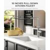 imageFORIOUS Waterfall Kitchen Faucet with Pull Down Sprayer 5 Spout Modes Brushed Nickel Stainless Steel Single Handle 360 Swivel Kitchen Sink Faucet with Deck Plate for 1 or 3 Hole for Bar FarmhouseStainless Steel