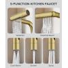 imageFORIOUS Waterfall Kitchen Faucet with Pull Down Sprayer 5 Spout Modes Brushed Nickel Stainless Steel Single Handle 360 Swivel Kitchen Sink Faucet with Deck Plate for 1 or 3 Hole for Bar FarmhouseGold