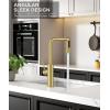 imageFORIOUS Waterfall Kitchen Faucet with Pull Down Sprayer 5 Spout Modes Brushed Nickel Stainless Steel Single Handle 360 Swivel Kitchen Sink Faucet with Deck Plate for 1 or 3 Hole for Bar FarmhouseGold