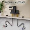imageFORIOUS Widespread Bathroom Sink Faucet 3 Hole Brushed Nickel 2 Handles Waterfall Bathroom Faucet with Metal Popup Drain and 24quot Hot and Cold Water Hoses Suitable for Vanity RV RestroomMatte Black