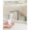 imageFORIOUS Widespread Bathroom Sink Faucet 3 Hole Brushed Nickel 2 Handles Waterfall Bathroom Faucet with Metal Popup Drain and 24quot Hot and Cold Water Hoses Suitable for Vanity RV RestroomStainless Steel