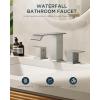 imageFORIOUS Widespread Bathroom Sink Faucet 3 Hole Brushed Nickel 2 Handles Waterfall Bathroom Faucet with Metal Popup Drain and 24quot Hot and Cold Water Hoses Suitable for Vanity RV RestroomStainless Steel