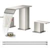 imageFORIOUS Widespread Bathroom Sink Faucet 3 Hole Brushed Nickel 2 Handles Waterfall Bathroom Faucet with Metal Popup Drain and 24quot Hot and Cold Water Hoses Suitable for Vanity RV RestroomStainless Steel
