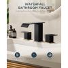 imageFORIOUS Widespread Bathroom Sink Faucet 3 Hole Brushed Nickel 2 Handles Waterfall Bathroom Faucet with Metal Popup Drain and 24quot Hot and Cold Water Hoses Suitable for Vanity RV RestroomBlackGold