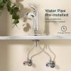 imageForious Black Bathroom Faucets Tall Waterfall Bathroom Faucet Single Handle One Hole Deck Mount Bowl Vessel Sink Faucet Bathroom with Metal Pop Up Drain and Supply LinesBrushed Nickel