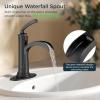 imageForious Black Bathroom Faucets Tall Waterfall Bathroom Faucet Single Handle One Hole Deck Mount Bowl Vessel Sink Faucet Bathroom with Metal Pop Up Drain and Supply LinesMatte Black