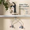 imageForious Black Bathroom Faucets Tall Waterfall Bathroom Faucet Single Handle One Hole Deck Mount Bowl Vessel Sink Faucet Bathroom with Metal Pop Up Drain and Supply LinesMatte Black