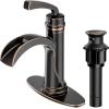imageForious Black Bathroom Faucets Tall Waterfall Bathroom Faucet Single Handle One Hole Deck Mount Bowl Vessel Sink Faucet Bathroom with Metal Pop Up Drain and Supply LinesOil Rubbed Bronze