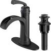 imageForious Black Bathroom Faucets Tall Waterfall Bathroom Faucet Single Handle One Hole Deck Mount Bowl Vessel Sink Faucet Bathroom with Metal Pop Up Drain and Supply LinesMatte Black