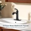 imageForious Black Bathroom Faucets Tall Waterfall Bathroom Faucet Single Handle One Hole Deck Mount Bowl Vessel Sink Faucet Bathroom with Metal Pop Up Drain and Supply LinesMatte Black