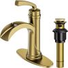 imageForious Black Bathroom Faucets Tall Waterfall Bathroom Faucet Single Handle One Hole Deck Mount Bowl Vessel Sink Faucet Bathroom with Metal Pop Up Drain and Supply LinesBrushed Gold