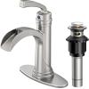 imageForious Black Bathroom Faucets Tall Waterfall Bathroom Faucet Single Handle One Hole Deck Mount Bowl Vessel Sink Faucet Bathroom with Metal Pop Up Drain and Supply LinesBrushed Nickel