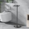 imageToilet Paper Holder Stand Adjustable Freestanding Tissue Roll Holder for Bathroom Pivoting Design Durable SUS 304 Stainless Steel and Weighted Base Toilet Paper Stand Storage Brushed NickelMatte Black