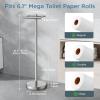 imageToilet Paper Holder Stand Adjustable Freestanding Tissue Roll Holder for Bathroom Pivoting Design Durable SUS 304 Stainless Steel and Weighted Base Toilet Paper Stand Storage Brushed NickelBrushed Nickel