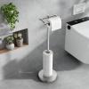 imageToilet Paper Holder Stand Adjustable Freestanding Tissue Roll Holder for Bathroom Pivoting Design Durable SUS 304 Stainless Steel and Weighted Base Toilet Paper Stand Storage Brushed NickelBrushed Nickel