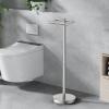 imageToilet Paper Holder Stand Adjustable Freestanding Tissue Roll Holder for Bathroom Pivoting Design Durable SUS 304 Stainless Steel and Weighted Base Toilet Paper Stand Storage Brushed NickelBrushed Nickel