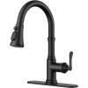 imageFORIOUS Antique Black Kitchen Faucets with Pull Down Sprayer 3 in 1 Stainless Steel High Arc Single Handle Sink Faucet for Farmhouse Camper Rv Bar Fit for 1 or 3 HoleMatte Black