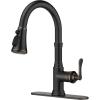 imageFORIOUS Antique Black Kitchen Faucets with Pull Down Sprayer 3 in 1 Stainless Steel High Arc Single Handle Sink Faucet for Farmhouse Camper Rv Bar Fit for 1 or 3 HoleOil Rubbed Bronze