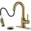 imageFORIOUS Bathroom Faucet 1 Hole with Pull Down Sprayer 3 Hole Brushed Nickel Bathroom Sink Faucet with Pop Up Drain for RV Bar Laundry Vanity Utility Sink Remodel Single Handle DesignBrushed Gold