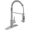 imageFORIOUS Black Kitchen Sink Faucet with Sprayer Stainless Steel Bar Faucet Single Handle with Deck Plate Commercial Pull Out Faucet for Kitchen Sink Farmhouse Bar RV CamperStainless Steel