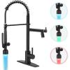 imageFORIOUS Black LED Kitchen Faucets Commercial High Pressure Classic Pull Down Sink Faucet with Led Light Sprayer DoubleHeaded Stainless Steel for Restaurant Bar Laundry
