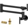 imageFORIOUS Black Pot Filler Faucet Over Stove Solid Brass Modern Wall Mount Commercial Folding Faucet with Stretchable Double Joint Swing Arms for Kitchen RestaurantMatte Black