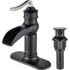 imageFORIOUS Black and Brushed Nickel Waterfall Bathroom Faucet 1 Hole Single Handle Antique Bathroom Sink Faucet with Deck Plate CUPC Hose and Metal Popup Drain for Farmhouse Lavatory VanityBlackBrushed Nickel