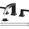 imageFORIOUS Brass Waterfall Bathroom Faucet for Sink 3 Hole 2 Handle Square 8 Inch Matte Black Bathroom Faucet Widespread with Popup Drain and CUPC Flexible Hoses VanityMatte Black
