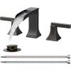 imageFORIOUS Brass Waterfall Bathroom Faucet for Sink 3 Hole 2 Handle Square 8 Inch Matte Black Bathroom Faucet Widespread with Popup Drain and CUPC Flexible Hoses VanityOil Rubbed Bronze
