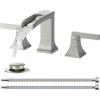 imageFORIOUS Brass Waterfall Bathroom Faucet for Sink 3 Hole 2 Handle Square 8 Inch Matte Black Bathroom Faucet Widespread with Popup Drain and CUPC Flexible Hoses VanityBrushed Silver