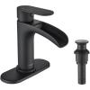 imageFORIOUS Brushed Gold Brass Vessel Sink Faucet Single Handle 11quot Tall Waterfall Bathroom Sink Faucet 1 Hole with Metal Popup Drain and UPC Hose for Vanity RV RestroomMatte Black