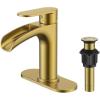 imageFORIOUS Brushed Gold Brass Vessel Sink Faucet Single Handle 11quot Tall Waterfall Bathroom Sink Faucet 1 Hole with Metal Popup Drain and UPC Hose for Vanity RV RestroomBrushed Gold