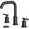 imageFORIOUS Brushed Nickel 8 Inch Widespread Bathroom Faucet for 3 Hole Sink 2 Handles 360 Swivel Bathroom Sink Faucet with Pop Up Drain and Hoses for Vanity Restroom RV LavatoryMatte Black