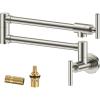 imageFORIOUS Brushed Nickel Pot Filler Faucet Over Stove Solid Brass Modern Wall Mount Commercial Folding Faucet with Stretchable Double Joint Swing Arms for Kitchen Restaurant