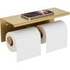imageFORIOUS Double Toilet Paper Holder with Shelf Wall Mount Tissue Roll Holder for Bathroom 304 Stainless Steel Commercial Toilet Tissue Dispensers with Phone Shelf 1 Stainless SteelBrushed Gold